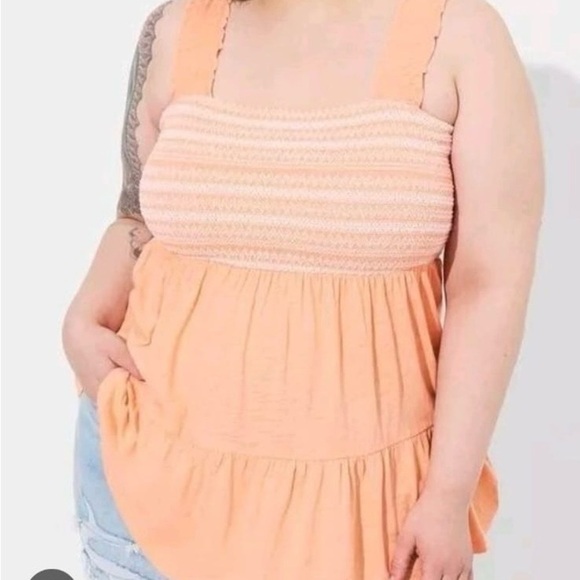 Torrid Orange White Smocked Tiered Tank - Picture 1 of 12